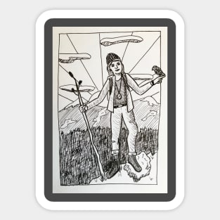 Forest hiking girl with bird Sticker